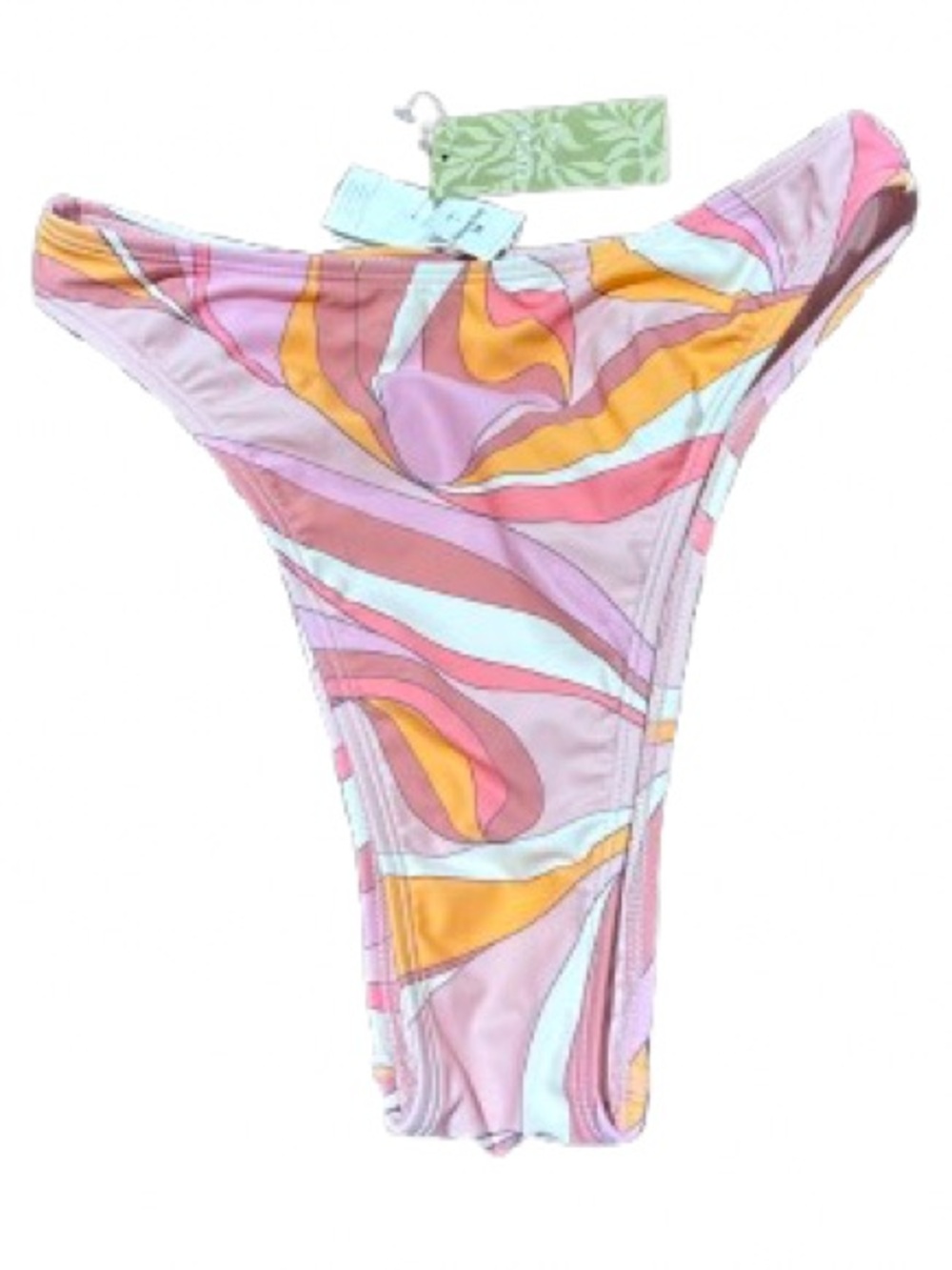 Cupshe Pink Swirl High-Cut Bikini Bottom with Orange & Light Blue Accents